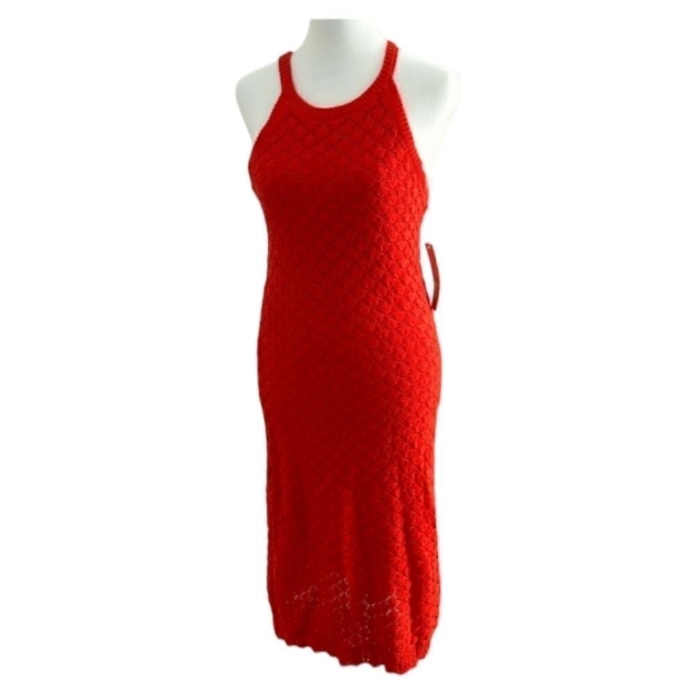 Eliza J Women's Orange Sleeveless Crochet Midi Dress Size Large NWT